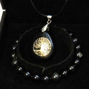 Black Obsidian Natural Handmade Stone Bracelet Set